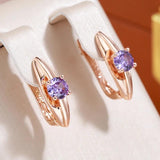 Latest Fashion Smooth Geometric Filled 14K Rose Gold Purple AAA Crystals Drop Earrings - Trendy Party Jewellery