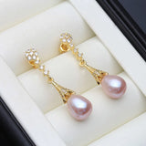 Classic Style Real Multicolour Pearl AAA Zircon Diamonds Long Drop Earrings