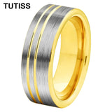 Offset Lines Polished 8mm Original Color Tungsten Wedding Ring for Men Women