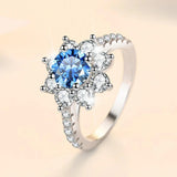 Sunflower Design VVS1 1/2CT Coloured Moissanite Diamonds Engagement Wedding Rings Silver GRA Certified Jewellery
