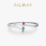 Dazzling Rainbow AAAA Lab Created Diamonds Geometric Design Silver Ring