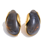 18K Gold Plated New Design Brown Green Beige Resin Geometric Stainless Steel Ring