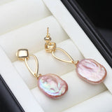 Genuine Cultured Baroque Pink Purple Hues Pearl Drop Gold Plated Earrings