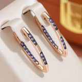 Awesome V-shaped Geometric Design Filled 14K Rose Gold Double Purple AAA Zircon Crystals Drop Quality Earrings