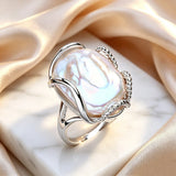 Luxury Beaded Design Freshwater Big Baroque Pearl Silver Gold Colour Cocktail Rings
