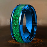 Green Opal Inlay Beveled Polished 6/8mm  Silver/Gold/Blue/Black Tungsten Rings