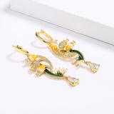 Elegant Yellow Flower Handmade Enamel AAA Zircon Diamonds Pendant Earrings