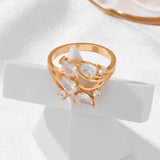 New Season Luxury Filled 14K Rose Gold White AAA Zircon Diamonds Leaf Ring - Party Wedding Luxury Jewellery