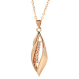 Luxury Vintage Design Leaf Shape Rolled 14K Rose Gold AAA Zircon Diamonds Pendant Necklace - Trendy Jewellery