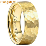 I Love You Stamped 6mm 8mm Tungsten Hammer Ring for Men Women  Comfort Fit