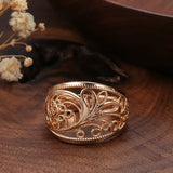 Elegant Fashion Hollow Texture Gloss Rolled 14K Rose Gold Wide Rings For Women - Vintage Ethnic Jewellery