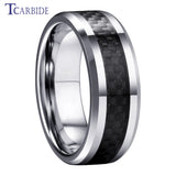 Carbon Fiber Inlay Beveled Polished Classic 8MM Men Women Tungsten Carbide Rings