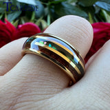 New Abalone Shell and Wood Inlay 8MM Gold Tungsten Wedding Ring for Men Women