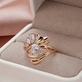 New Hyperbole Crystal Flower 14K Filled Rose Gold White AAA Zircon Diamonds Ring - Party Fashion Wedding Jewellery