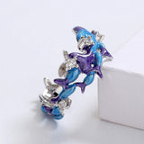 Charming Irregular Blue Purple Handmade Enamel 925 Stamps Fashion Rings