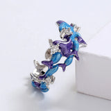 Charming Irregular Blue Purple Handmade Enamel 925 Stamps Fashion Rings