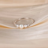 Exquisite AAA Zircon Diamonds Inlaid Silver Three Pearl Stackable Ring