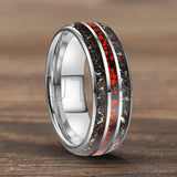 Meteorite Dark Red Dinosaur Bone Chips Inlaid 6/8mm Tungsten Carbide Rings
