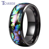 Domed Polished Cool Abalone Shell 8MM Men Women Tungsten Wedding Engagement Rings