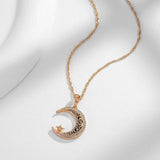 Unique 14K Filled Rose Gold Black Enamel Moon And Star Trendy Pendant Necklace n With Shiny AAA CZ Crystals.