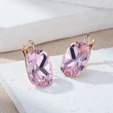 14K Rolled Gold Big Oval Pink AAA Zircon Crystals Dangle Earrings High Quality Jewelry