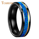 Blue Opal Gold Foil Inlay Domed Polished 6/8mm Tungsten Men Women Wedding Rings