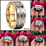 Multi-Faceted Brushed Offset Grooved  Hammer Finish 8MM Tungsten Wedding Rings