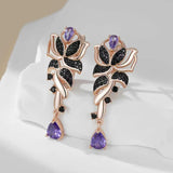 14K Gold Filled Luxury Gun Black Purple or Green AAA Zircon Crystals Fine Elegant Earrings