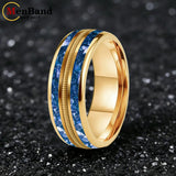 Gold/Blue Crystal Stones Guitar String Inlaid 8MM Men and Women Tungsten Rings