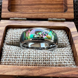 Multicolor Abalone Shell Inlay Domed Polished 4/6/8MM Men Women Tungsten Rings