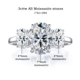 3 Stones 3/6cttw Oval Cut VVS1 D Colour Moissanite Diamonds Engagement Silver Ring