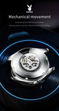 PLAYBOY Brand Skeleton Multifunction Automatic Mechanical Original Stainless Steel Fashion Luxury Watches for Men