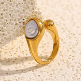 18K Gold Plated Vintage Style Geometric Asymmetric Snake Pearl Ring