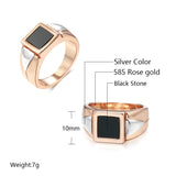 Two Tone 14K Gold Filled AAA Black Zircon Fashion Men's Signet Big Size Ring