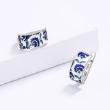 Classic Handmade Blue Enamel Earrings Flower Shape Fashion Stud Earrings