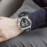 New Arrival Top Brand Luxury Creative Racing and Triangle Design Silver Skeleton Dial Automatic Mechanical Watches
