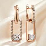14 Karat Rolled Gold Shiny White AAA Zircon Diamonds Square Long Drop Earrings For Women