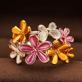 Charming Dainty Colourful Enamel Flower Women Two Tone Ring