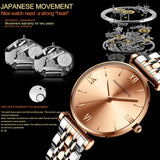 Luxury Elegant Fashion Round Dial Stainless Steel Ladie's Watch Japan Movement Quartz Rose Gold Plated Wristwatches