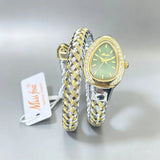 Luxury Lab Diamond Inlaid Gold Snake Braided Bangle Bracelet Ladies Watch