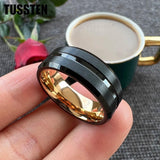 New Arrival Matte Finish Beveled Grooved 8mm Two-Tone Tungsten Carbide Comfortable Fit Wedding Rings - The Jewellery Supermarket