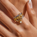 Fashion Stainless Steel 18K Gold Colour Plated Plain Zirconia Multi Ring
