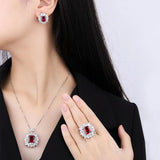 Trendy Vintage Lab Created Ruby Gemstone Lab Diamond Necklace Pendant Ring Earrings Party Fine Jewellery Sets - The Jewellery Supermarket