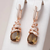 14K Rolled Gold Unique Brown AAA Zircon Crystals Snake Design Dangle Earrings for Women