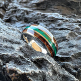 Green Opal Koa Wood Inlay 8mm Black Tungsten Engagement Fashion Men Women Rings
