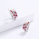 Pink Peach Elegant Flower Handmade Enamel AAA Zircon Diamonds Earrings