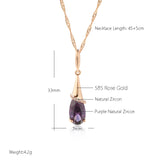 14K Gold Filled Fashion Purple AAA Zircon Crystal Water Drop Long Fine Pendant Necklace