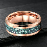 Green Crushed Crystal Inlay 6mm 8mm Gold Tungsten Carbide Rings for Men Women
