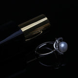 Luxury White/Black/Pink/Purple/Grey Double Pearl AAA Zircon Diamonds Silver Rings