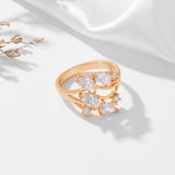 New Season Luxury Filled 14K Rose Gold White AAA Zircon Diamonds Leaf Ring - Party Wedding Luxury Jewellery